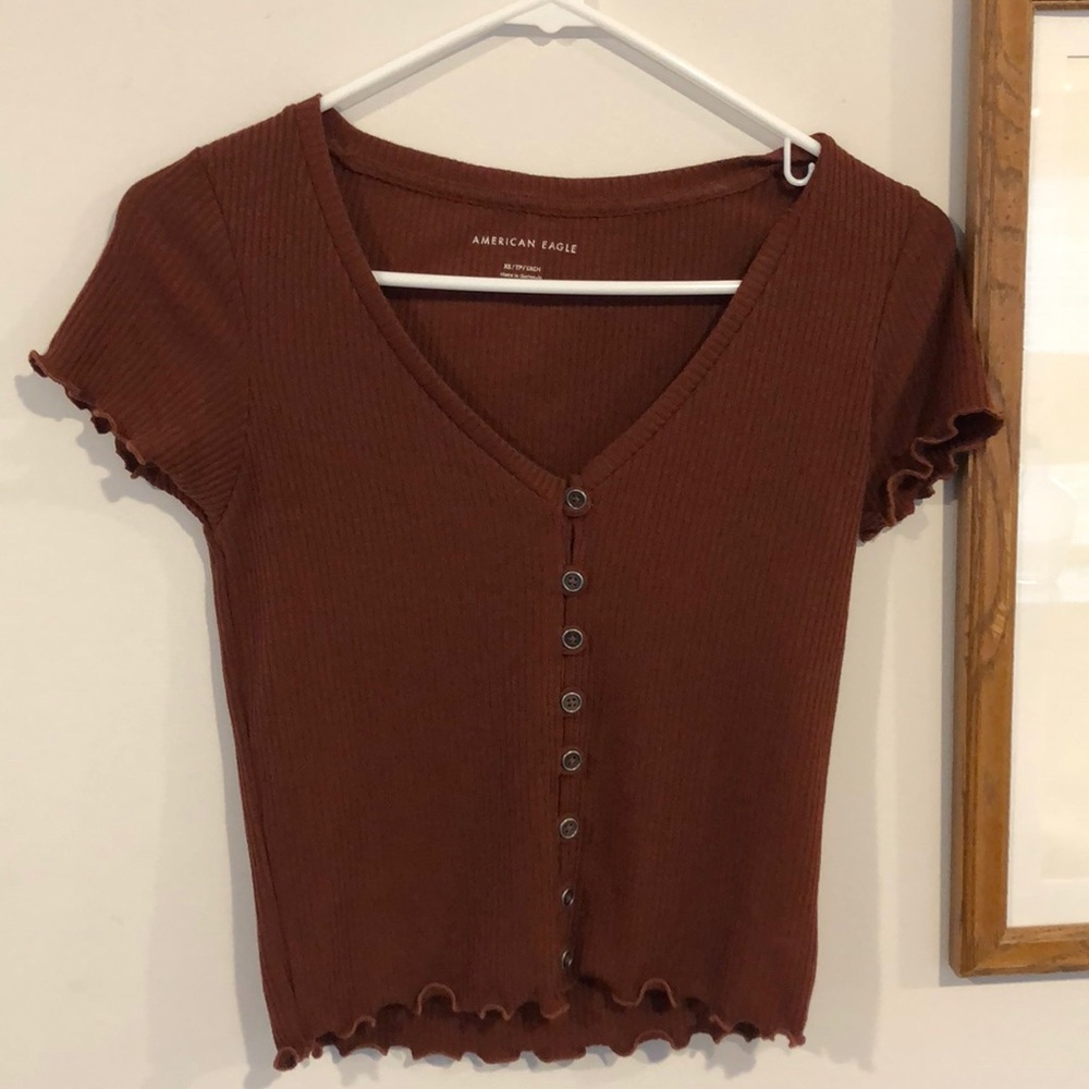 Ribbed knit button down in rust